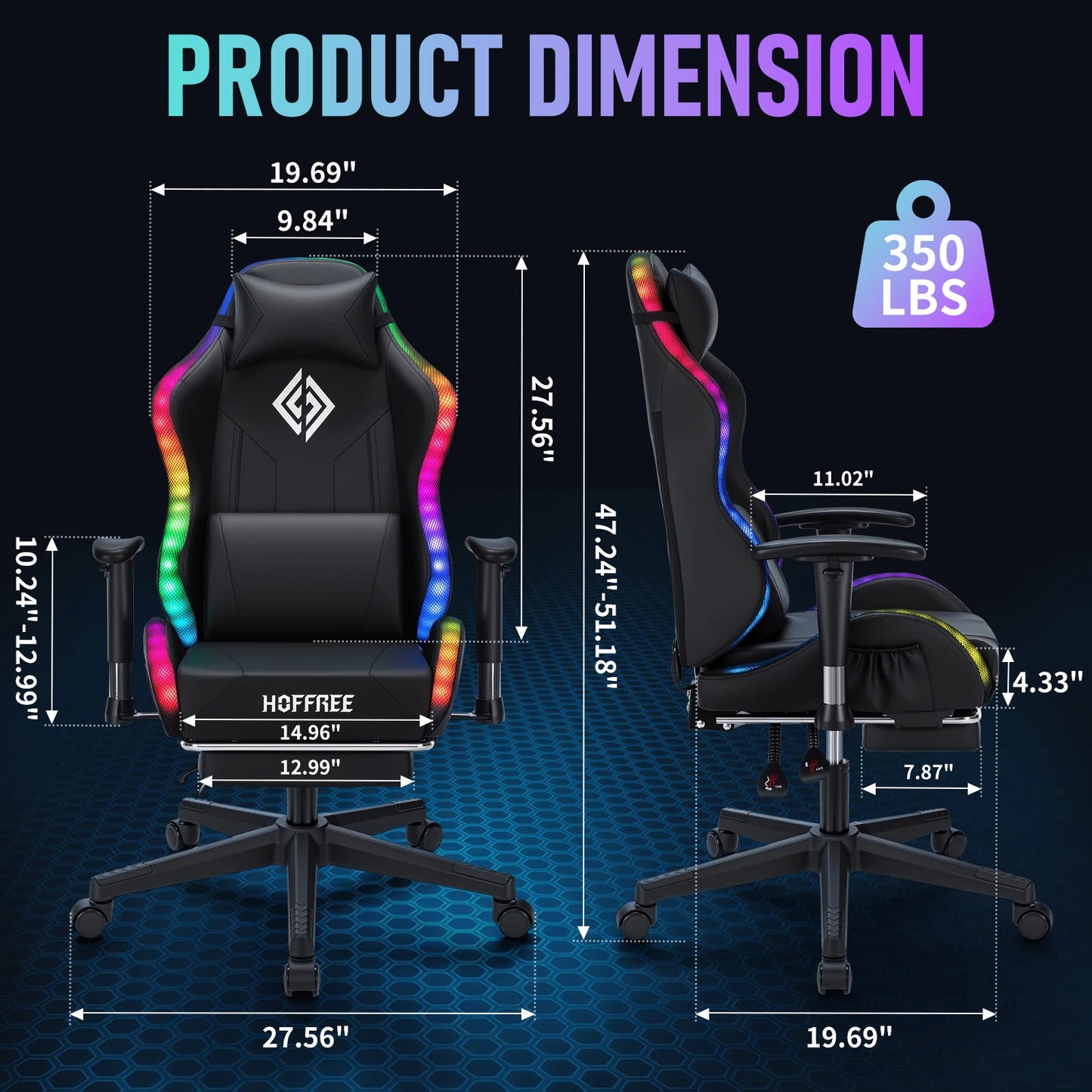 Adjustable Gamer Chair with LED Lighting, Footrest & Lumbar Support