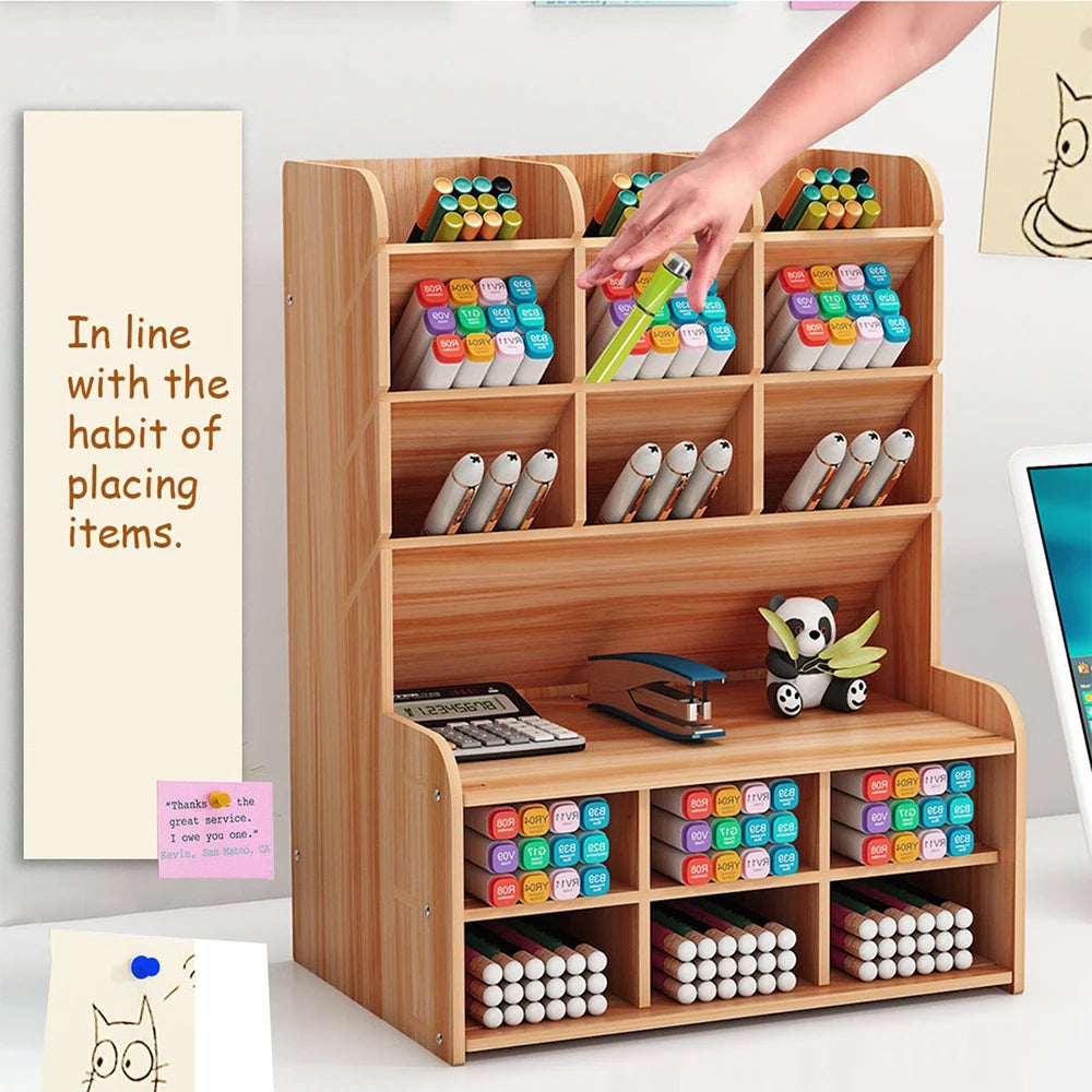 Wooden Desk Organizer DIY Pen Holder Organizer