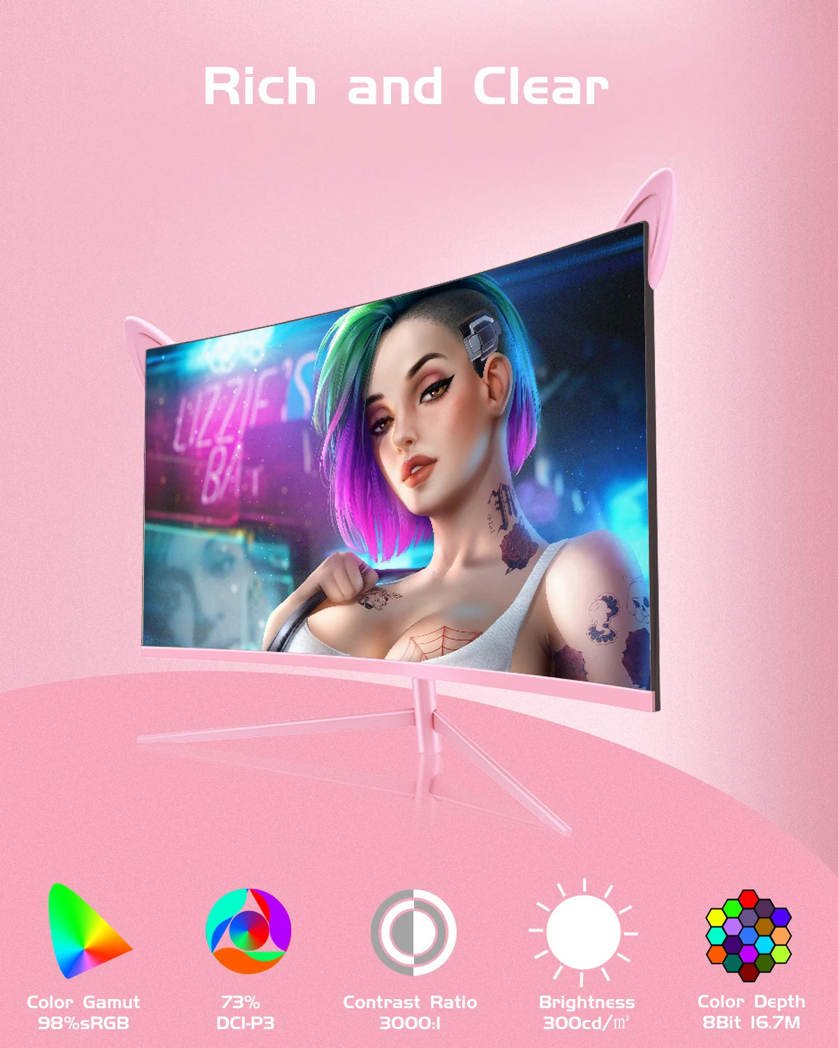 27inch Curved Pink Monitor QHD 165hz 1800R Gaming Display