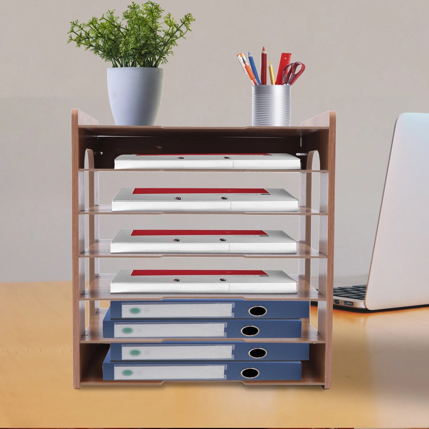 7Tier Widen Wood Office Paper Organizer for Desk