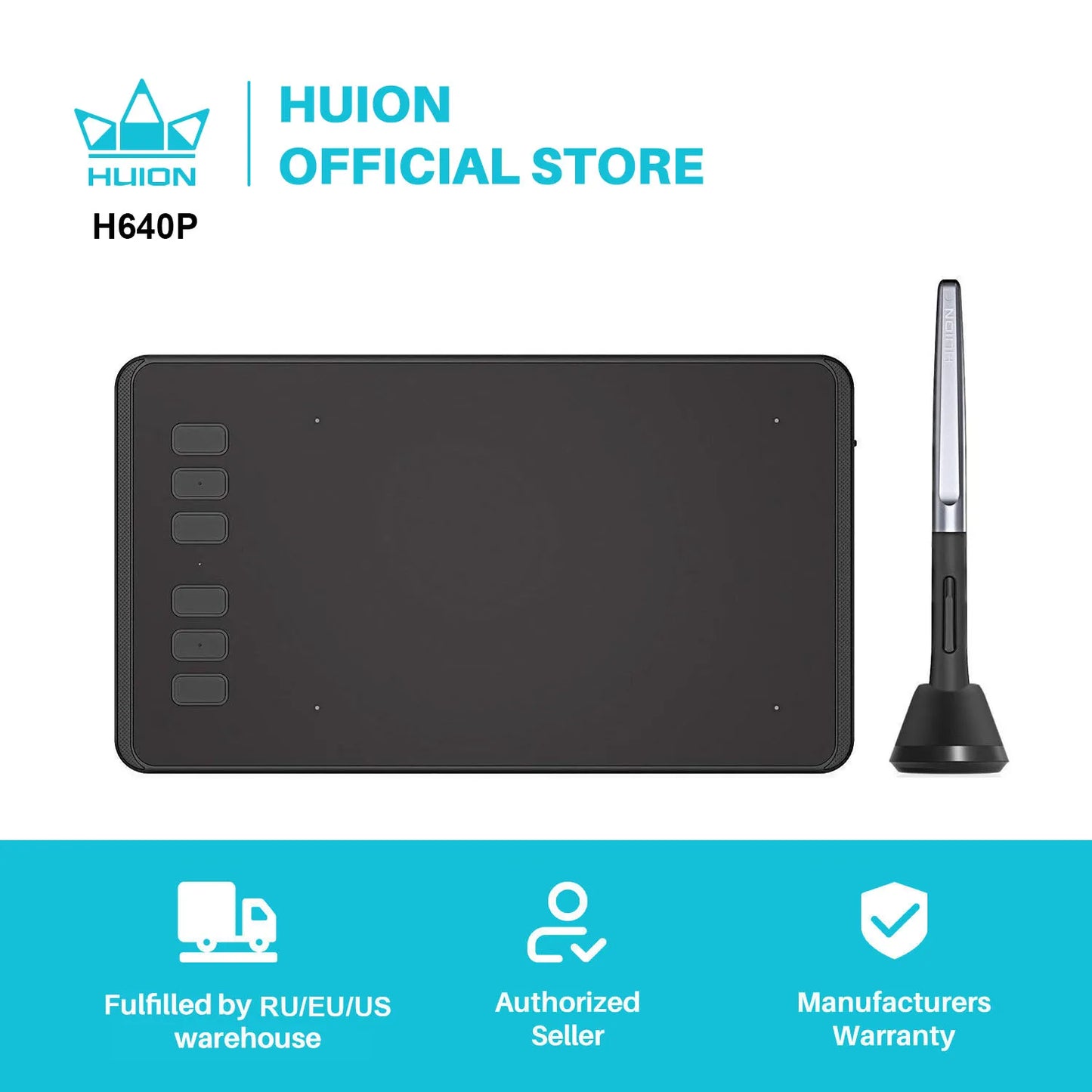 HUION H640P 6x4 inch Graphic Drawing Pen Tablet 6 Press Keys