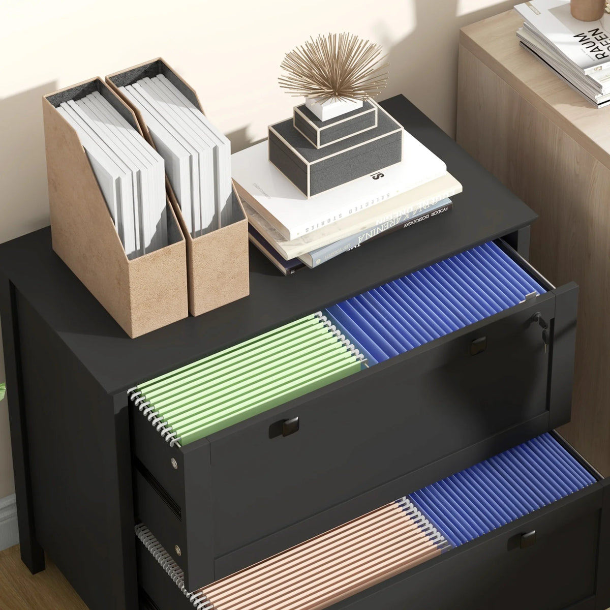 HOMCOM 2 Drawer File Cabinet with Lock, for Home Office, Black