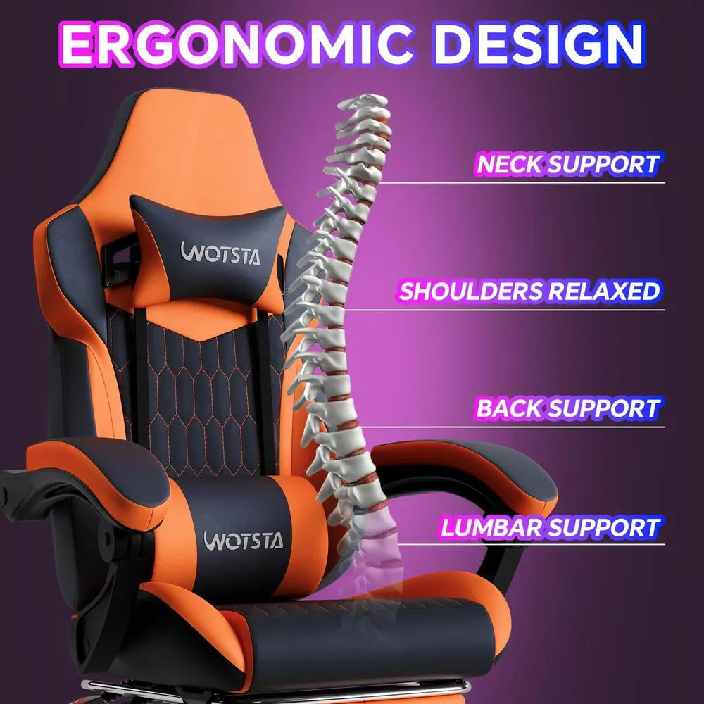 Chair with Footrest, PVC Leather with Adjustable Headrest Lumbar Support