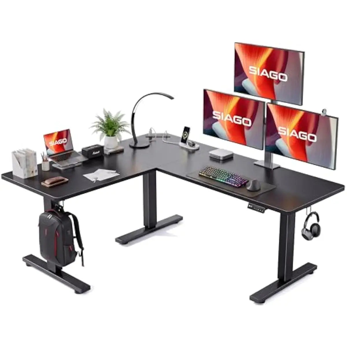Ergonomic L shaped height adjustable workstation