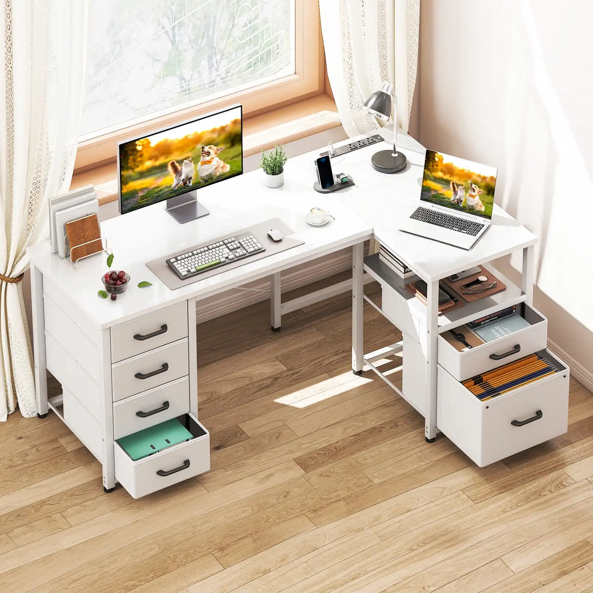 Casacomoda 55 inch Computer Desk with 5 Drawers and File Cabinet