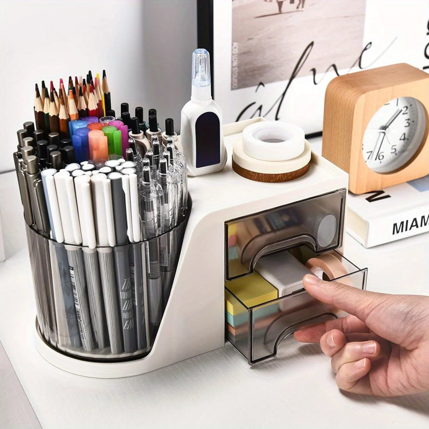 Desk Organizer with 2 Drawer, Pencil Pen Holder for Desk