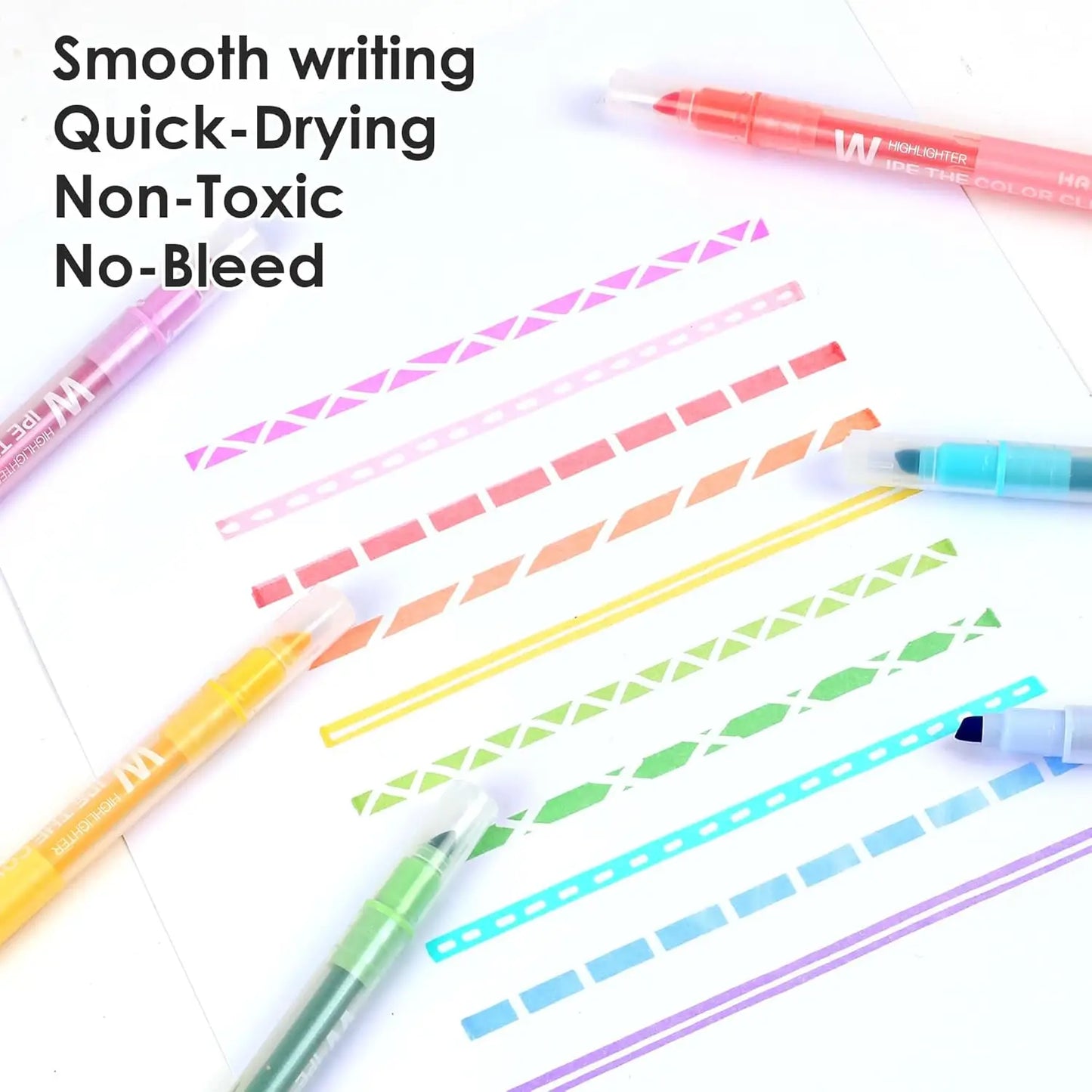 10-Color Erasable Highlighters, Pastel Soft-Tip No Bleed Pens