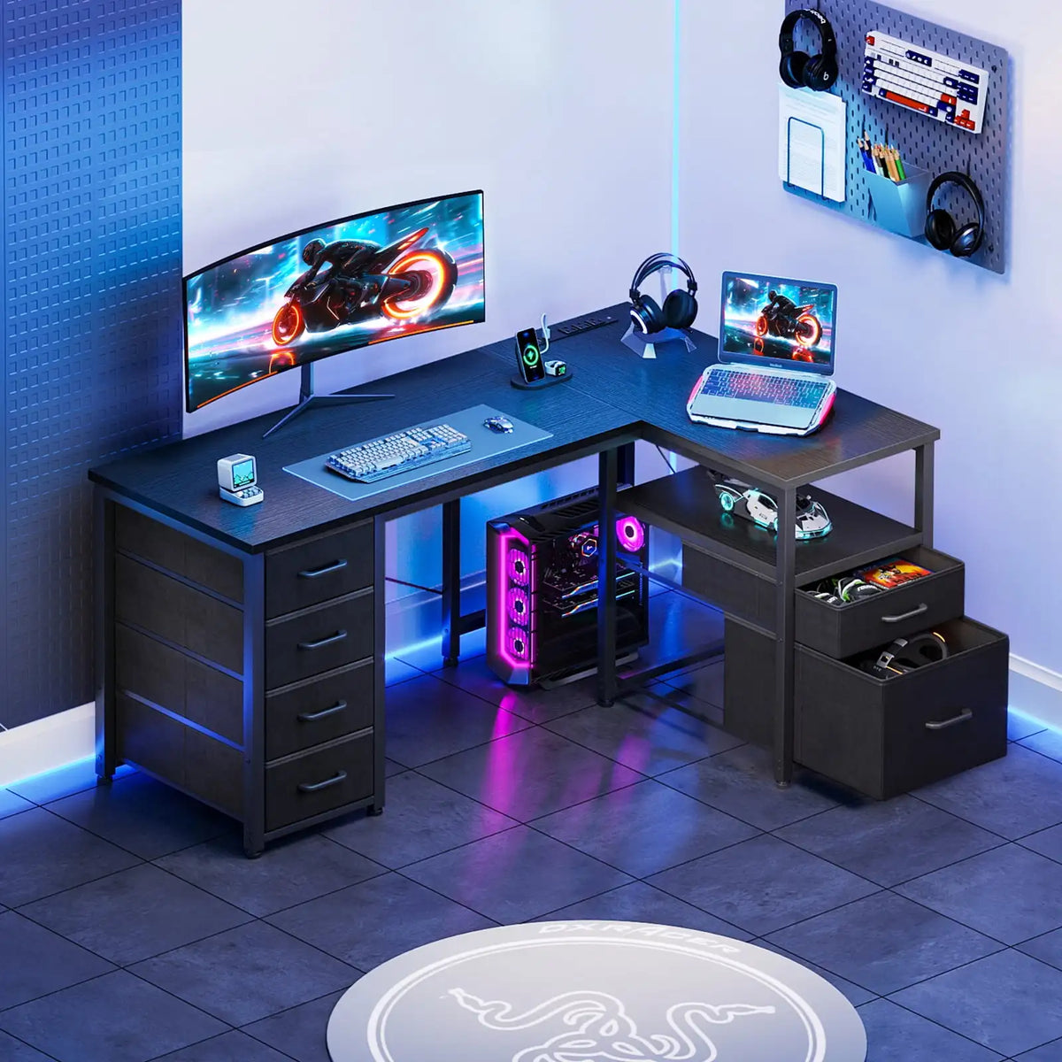 Casacomoda 55 inch Computer Desk with 5 Drawers and File Cabinet