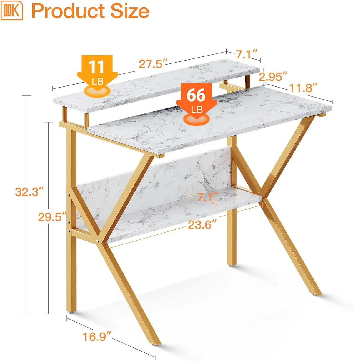Casaottima 40 Inch White L Shaped Desk, 4 Drawers Reversible