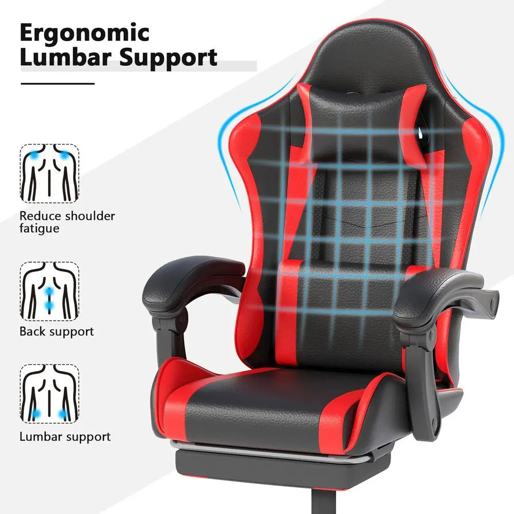 Gaming Chair with Headrest and Lumbar Support, Racing Style