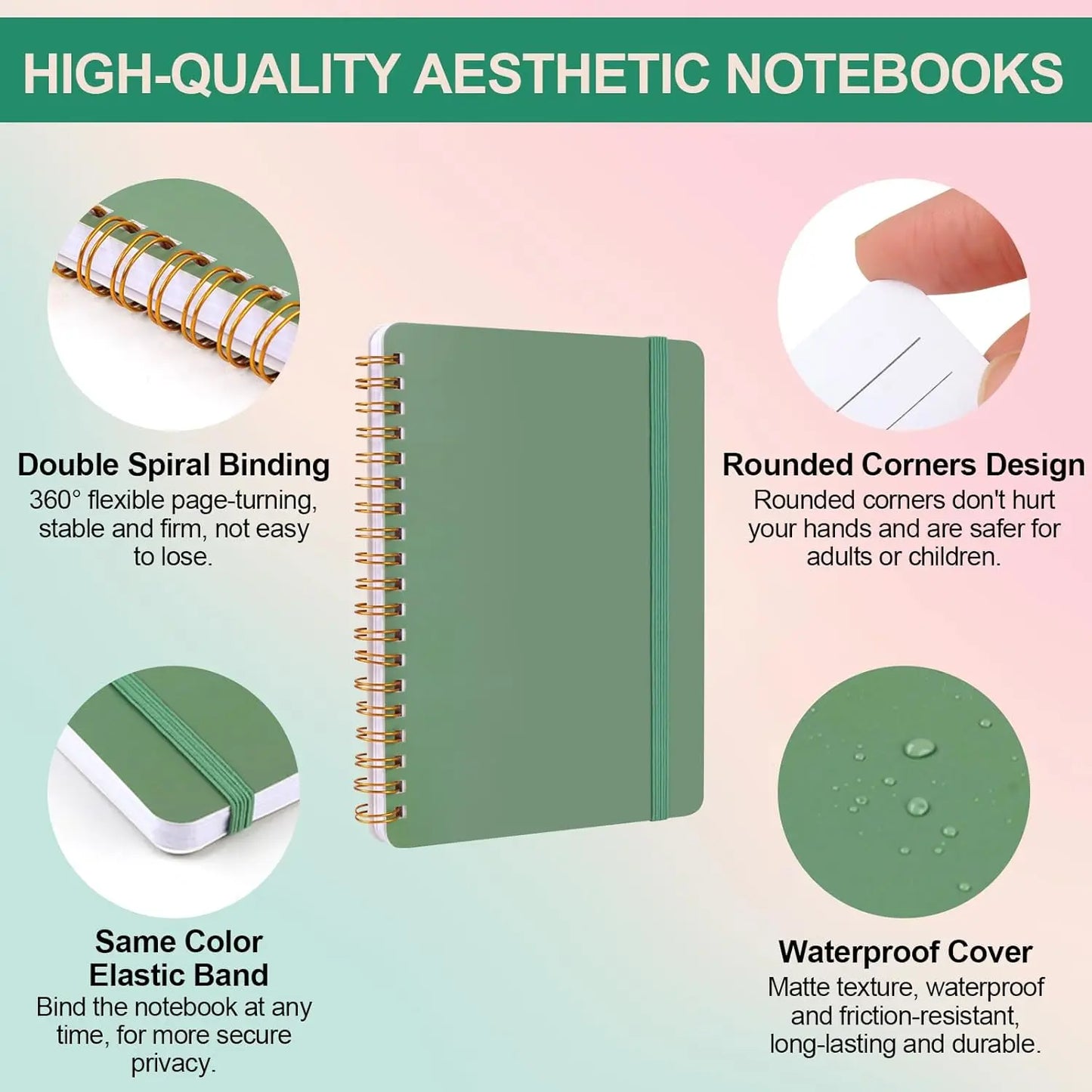 3-Pack Morandi Spiral Notebooks 5x7 with Strap, 70 Sheets