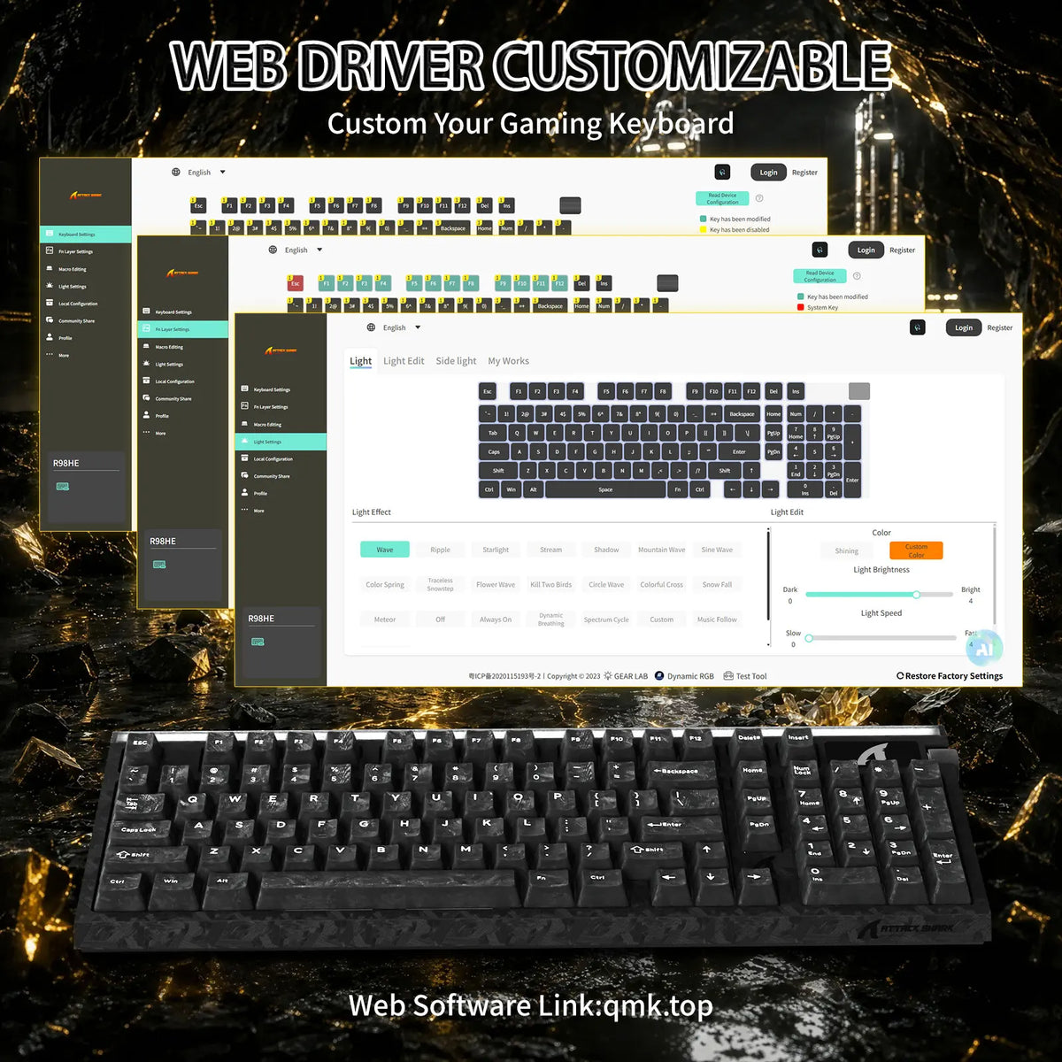 ATTACK SHARK R98 HE Carbon Fiber Rapid Trigger Keyboard, 98 Keys