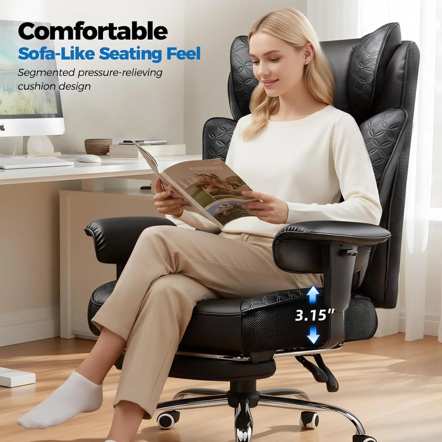 Ergonomic Gaming Chair with Footrest, 400LBS Capacity
