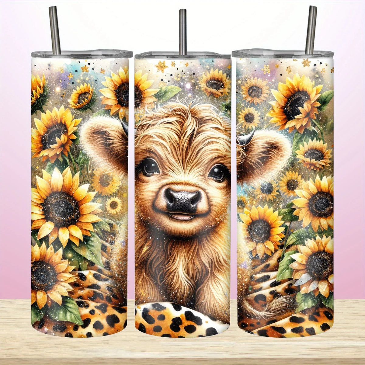 20oz Sunflower Cow Insulated Travel Tumbler - Stainless Steel, Leak-Proof