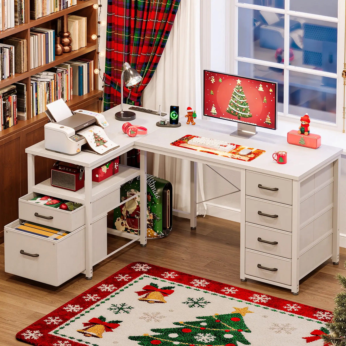 Casacomoda 55 inch Computer Desk with 5 Drawers and File Cabinet