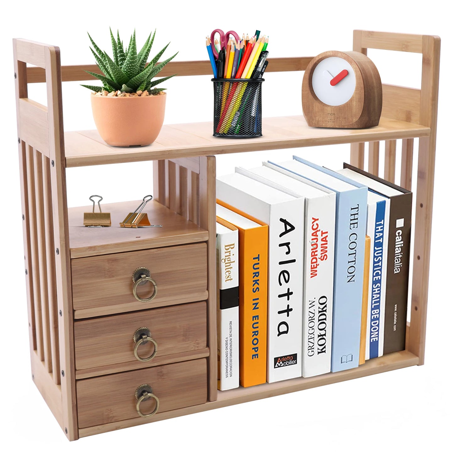 NEW Bamboo Desk Bookshelf Small Expandable Desktop Organizer