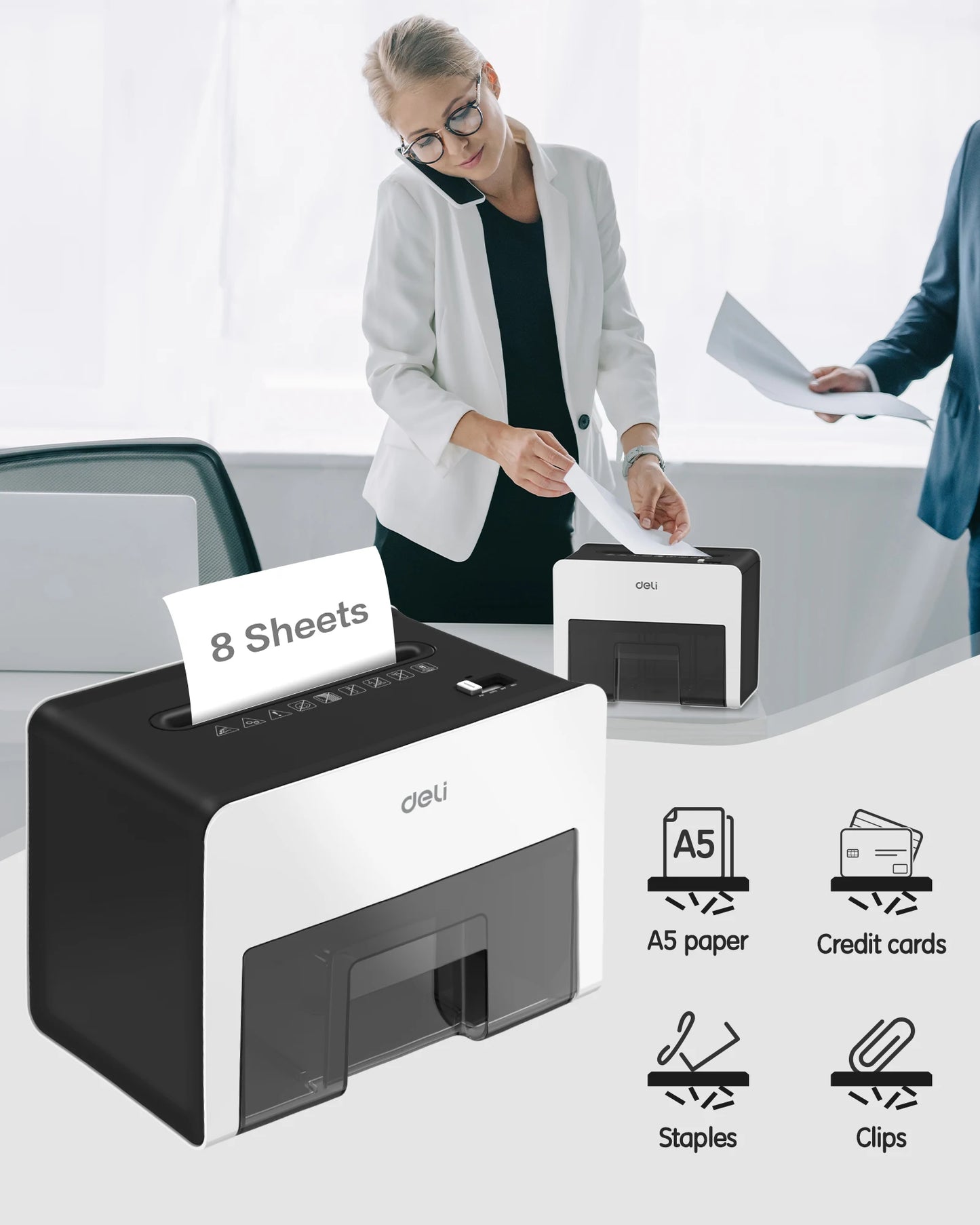 Deli 8-Sheet Paper Shredder Home Office Use Shredder, 0.7 Gallon Bin