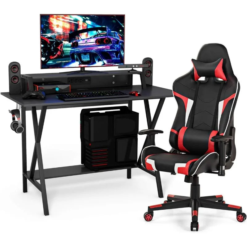 Gaming Desk and Chair Set, Ergonomic E-Sport Gamer Desk & Racing Chair Set