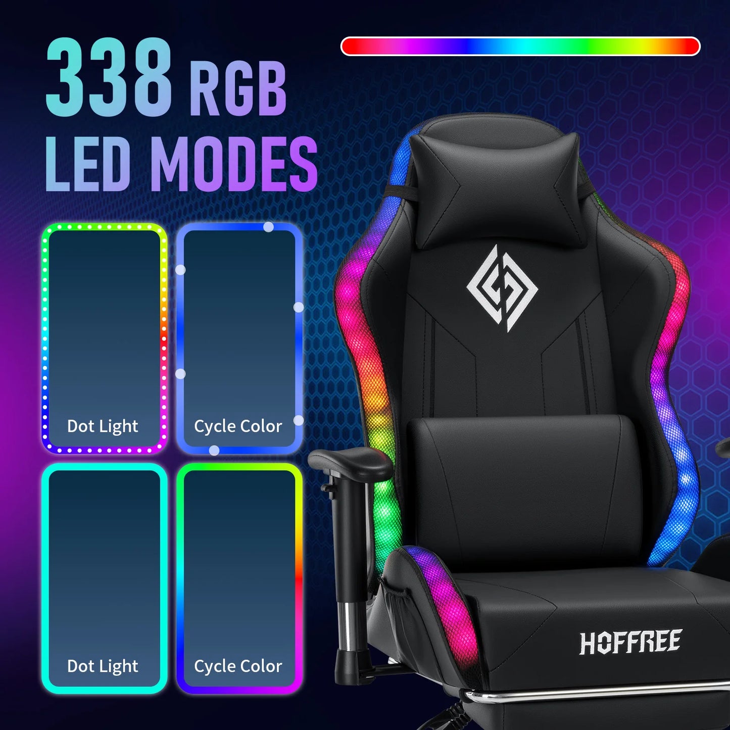 Adjustable Gamer Chair with LED Lighting, Footrest & Lumbar Support