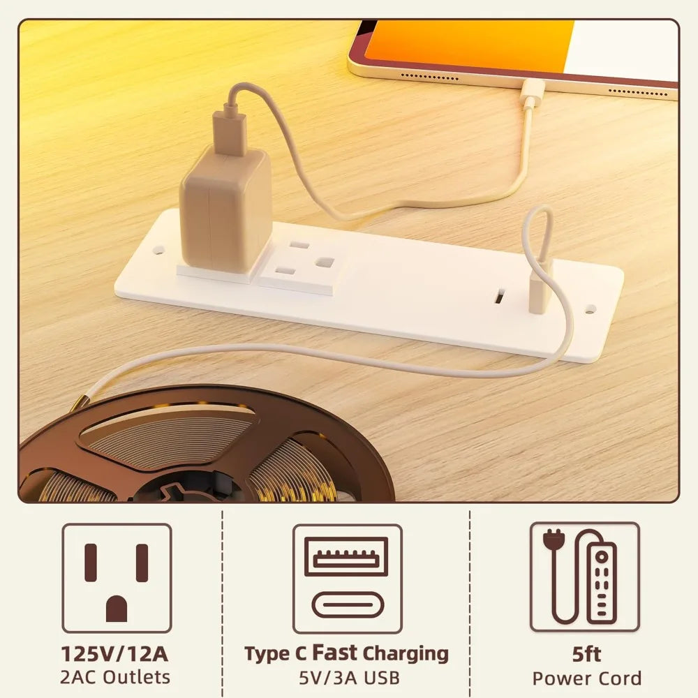63'' L-Shaped Standing Desk with LED Light Strip and Power Outlet