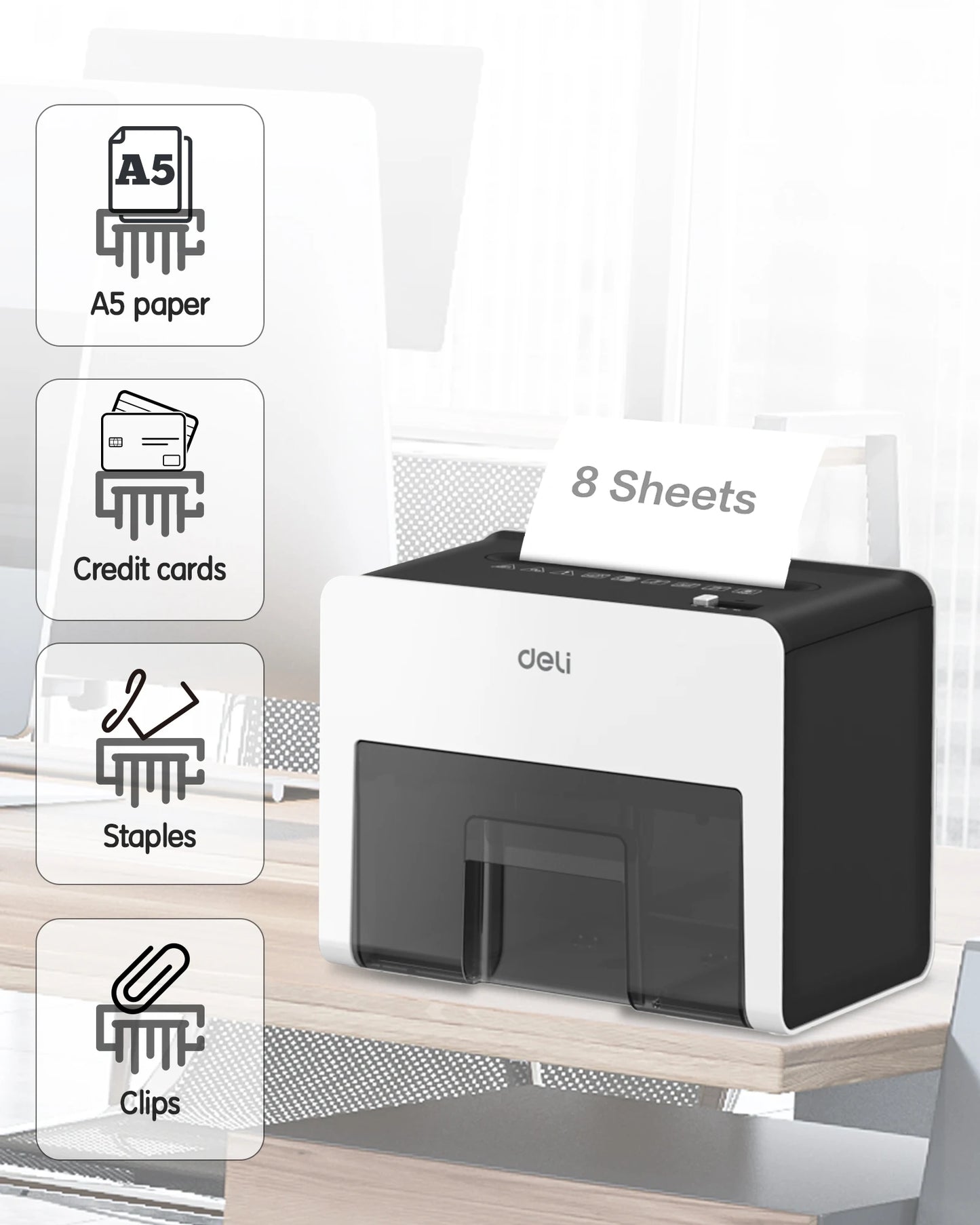 Deli 8-Sheet Paper Shredder Home Office Use Shredder, 0.7 Gallon Bin