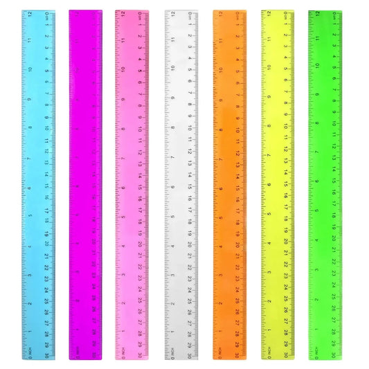 Colorful Transparent Plastic Ruler, Assorted Colors, 7 Pack School Ruler