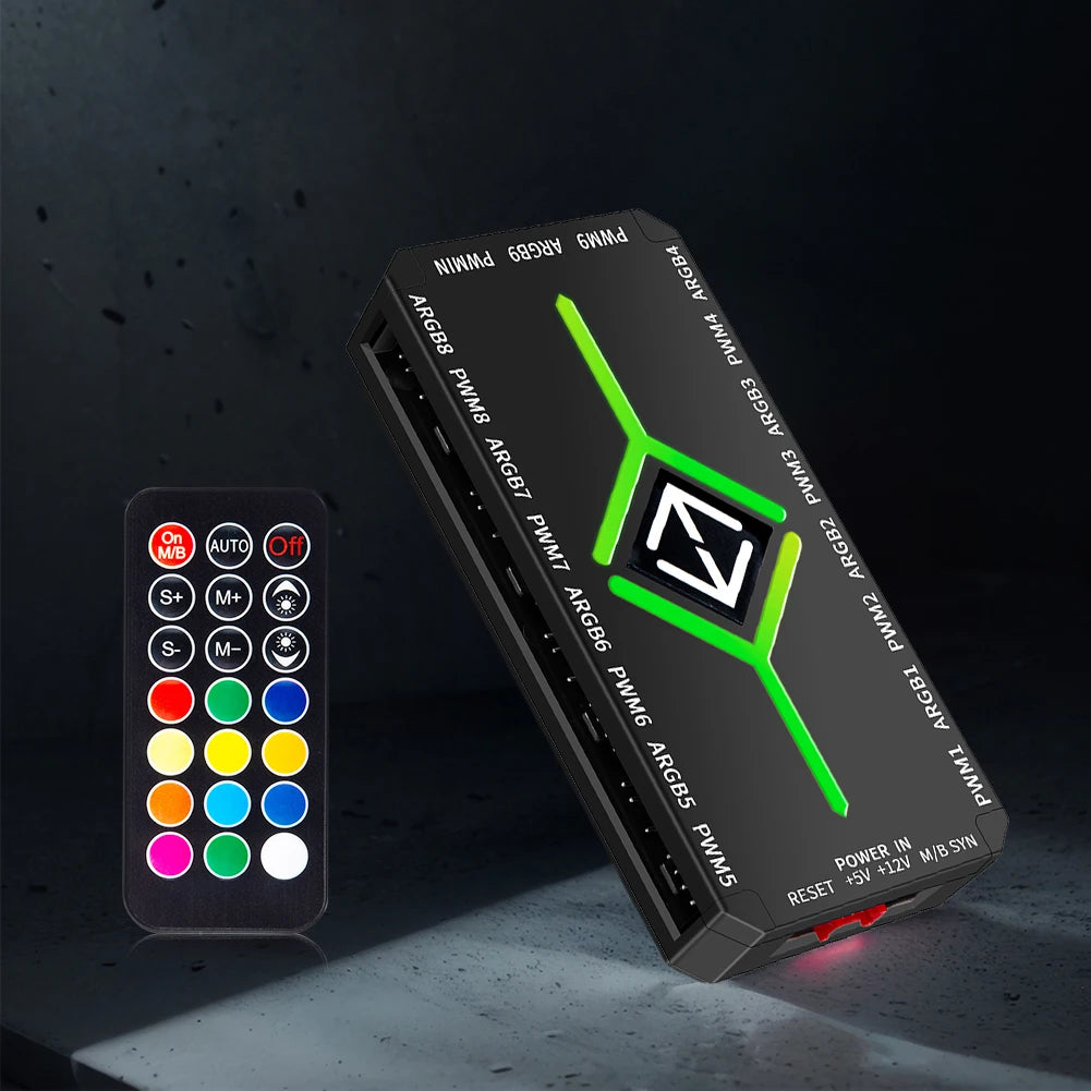 1 To 9 3 in 1 5V 3 Pin ARGB Controller Cooling Fan for PC