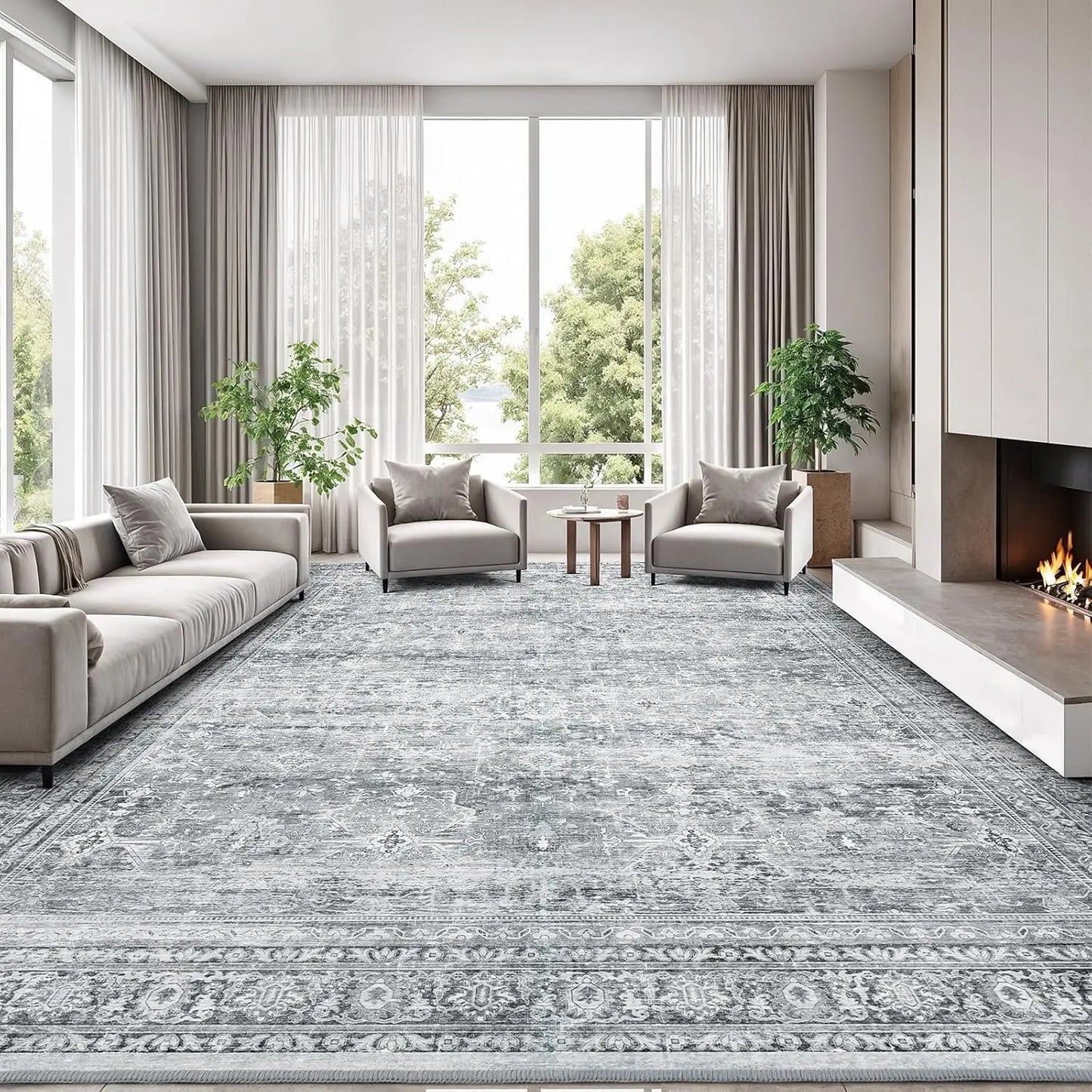 8x10 Washable Area Rug with Non-Slip Backing, for Living Room Office