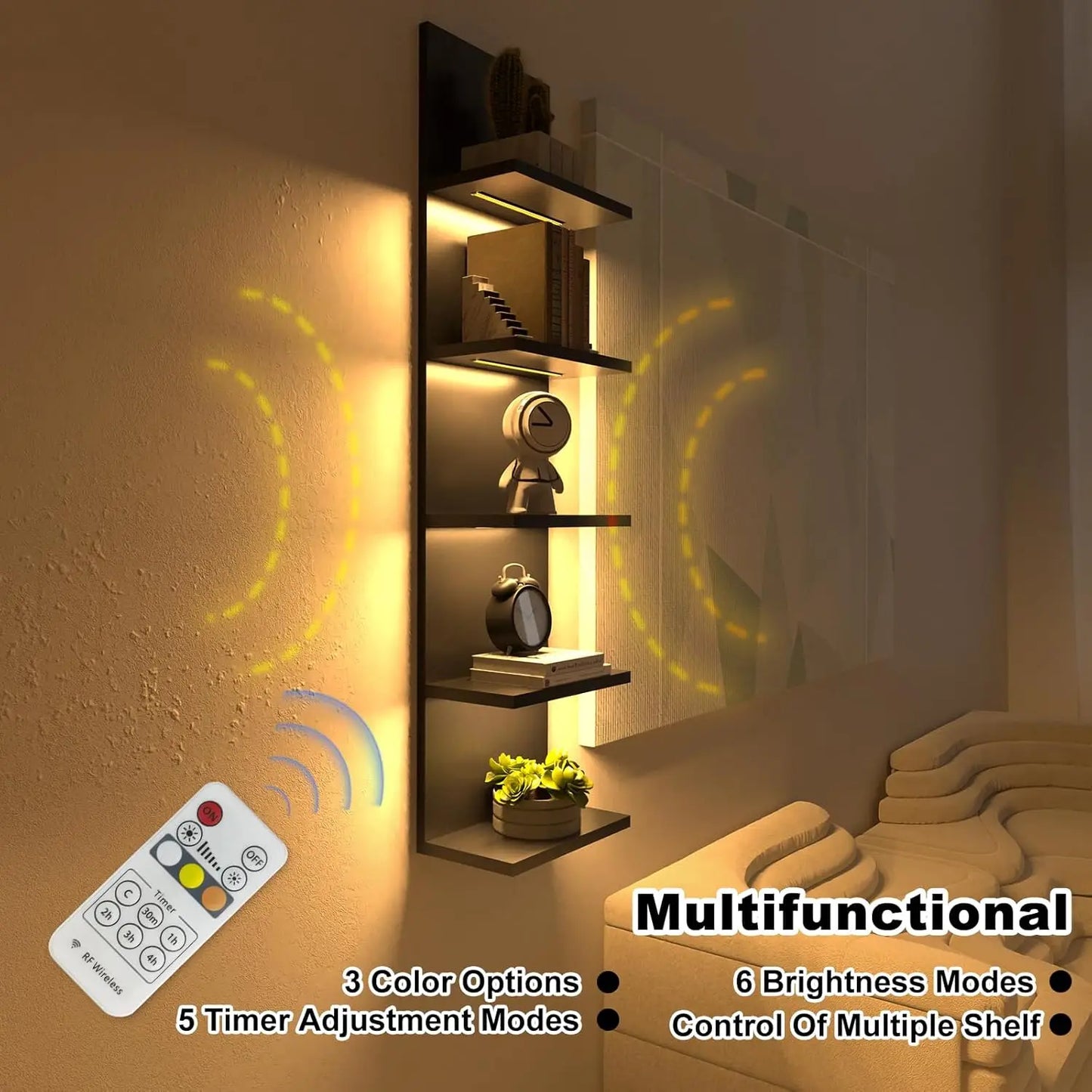 Modern 5-Tier Floating Wall Shelf with LED Light