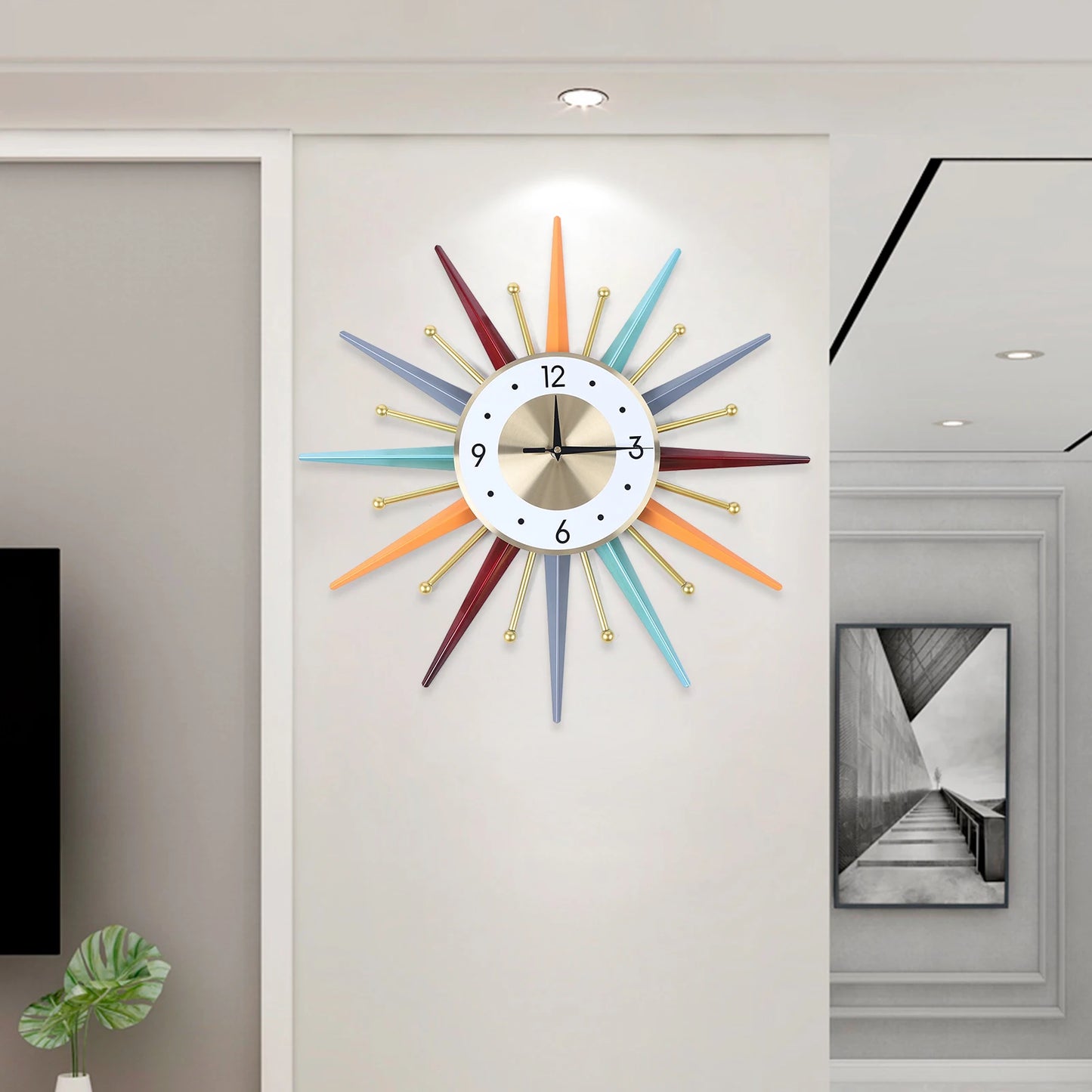 Large Wall Clock Oversized Silent Metal Sunburst Clock