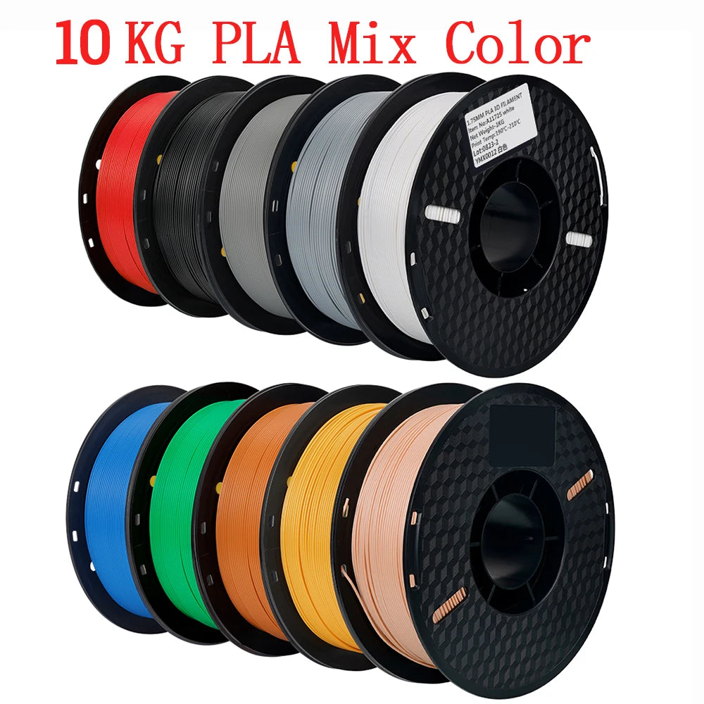 10KG/22LBS Multicolor PLA filament 1KG/Roll 1.75mm For 3D Printer