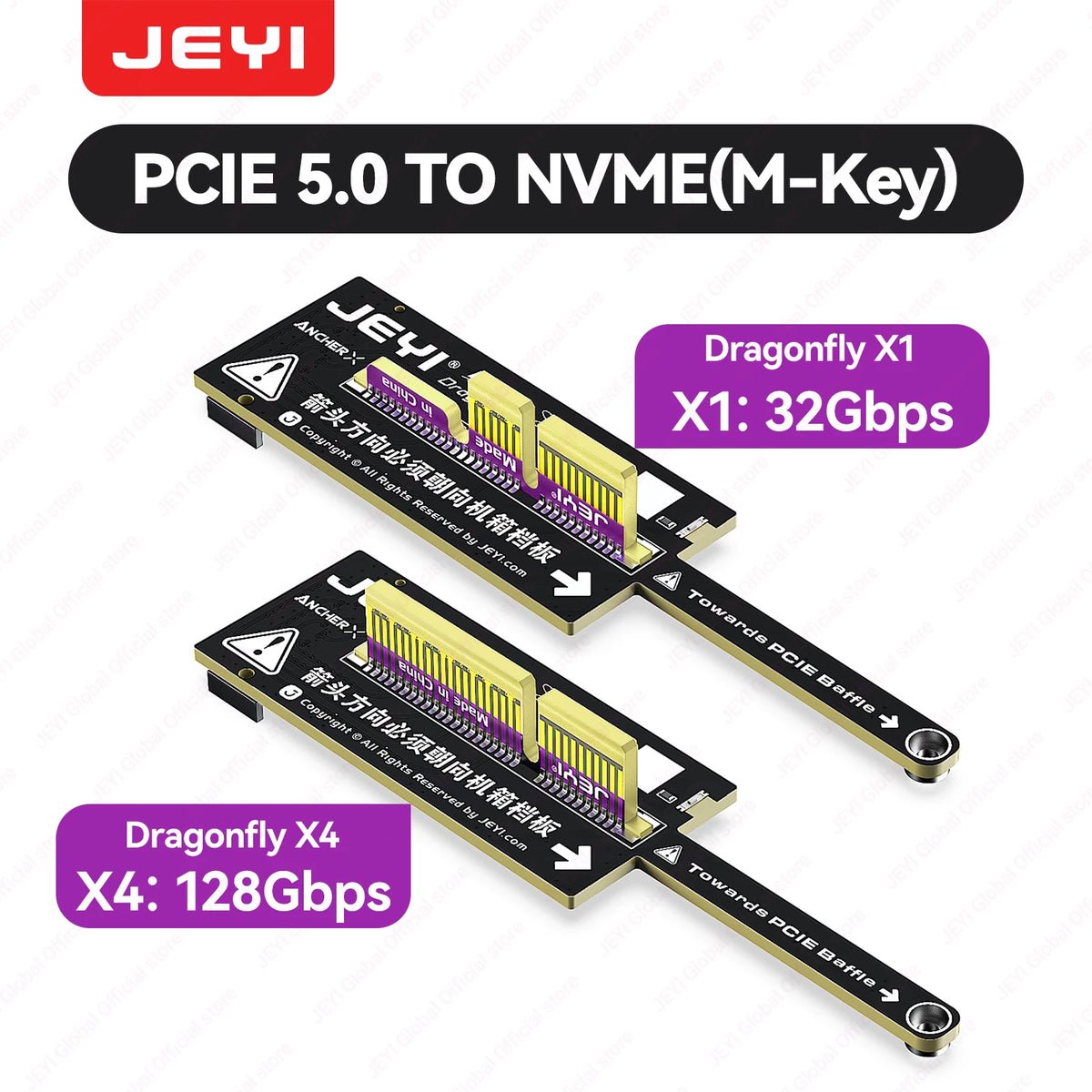JEYI Mini Flat PCIe 5.0 to NVMe Adapter Card Backward Compatible