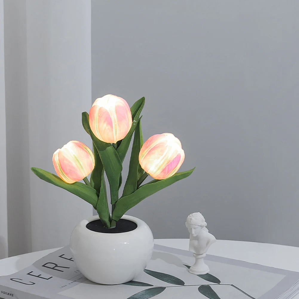 Led Simulation Tulip Night Light Fake Flower Table Lamp