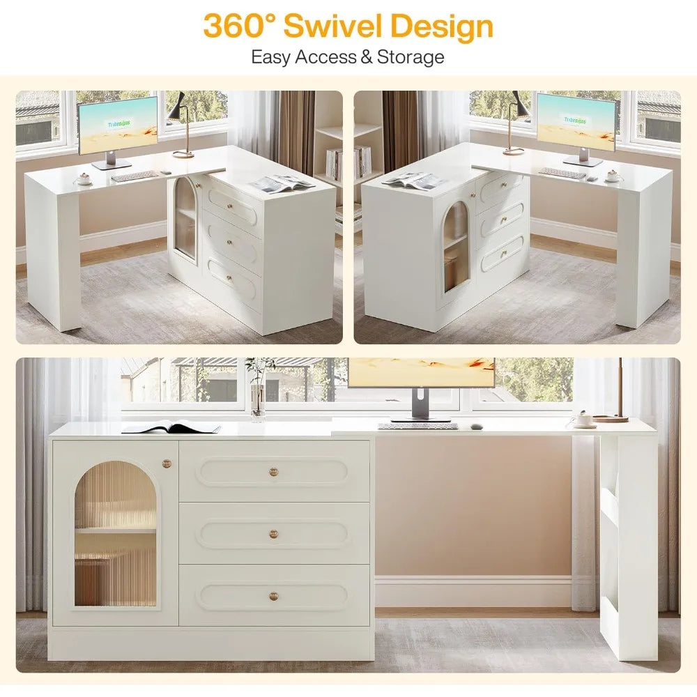 78 L Shaped Desk with Storage, 3 Drawers & Cabinet