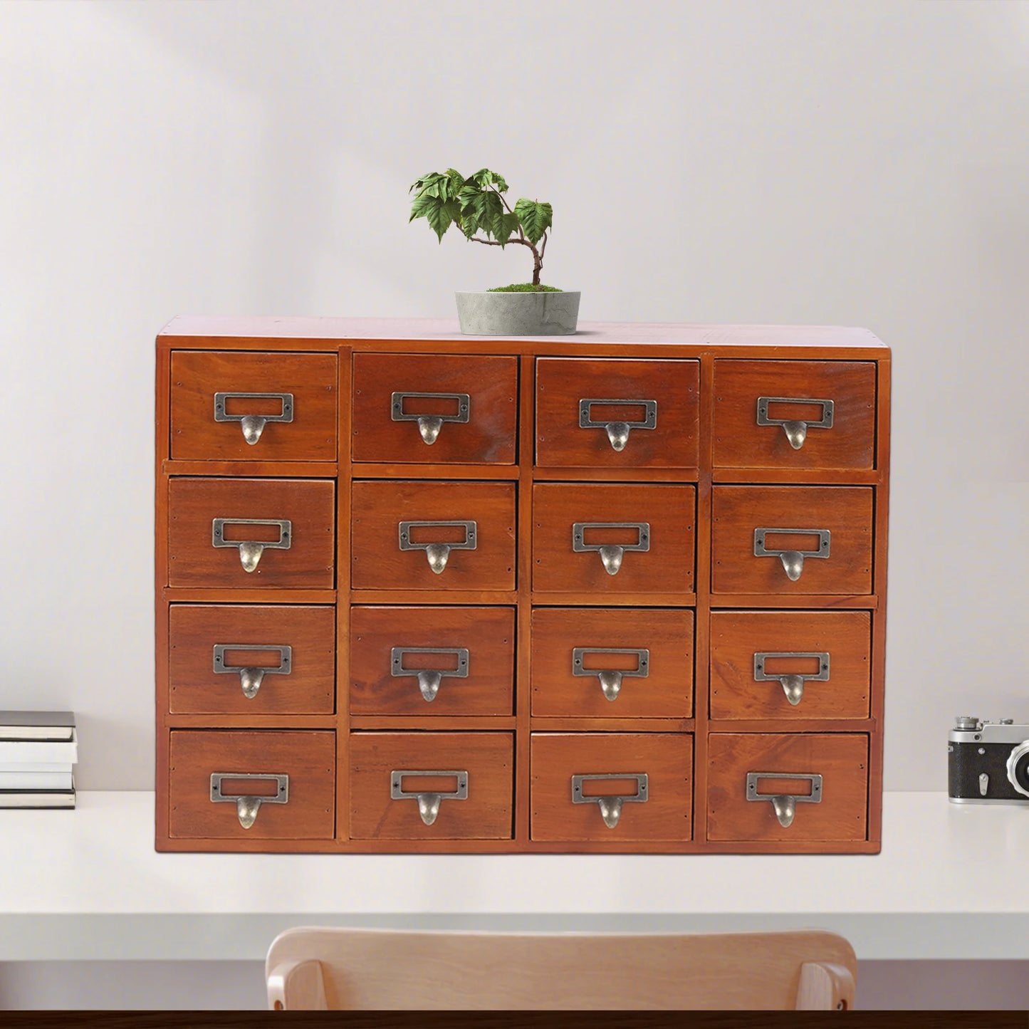 Desk Drawer Organizer, Wooden Vintage Apothecary Cabinet with 16 Drawers