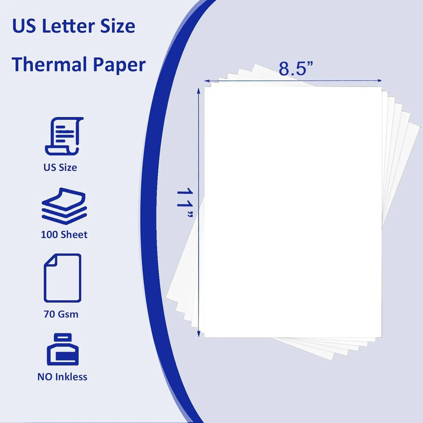 100 Sheets Thermal Printer Paper US Letter Size 8.5x11"