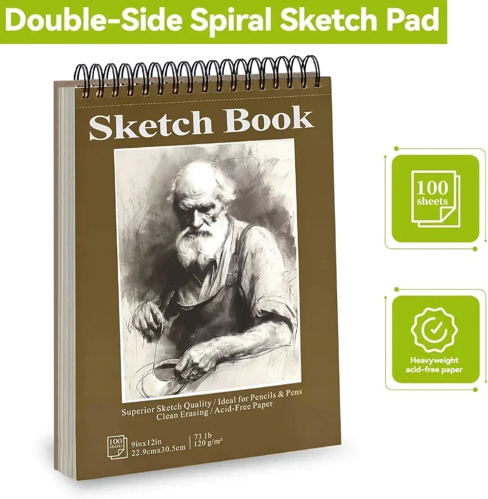 Sketchbook - 9"x12" spiral bound drawing board, 1 pack of 100 sheets