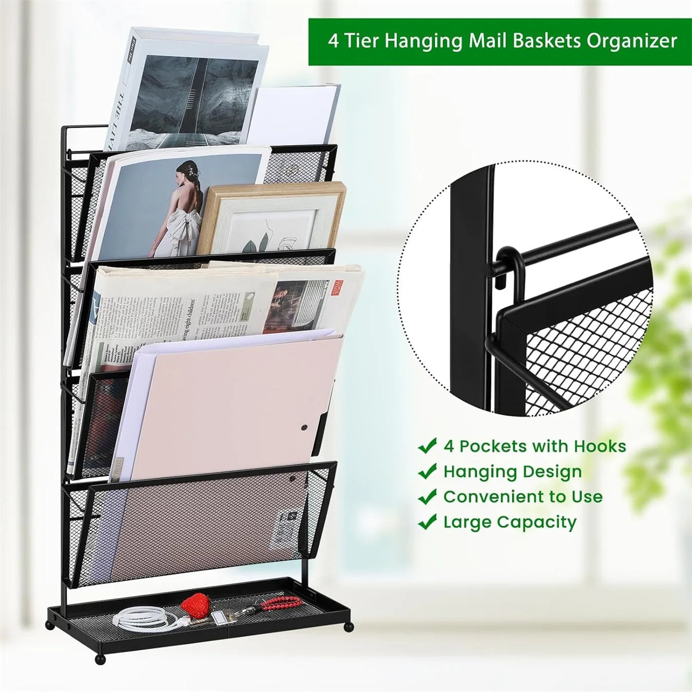 File Organizer Desk Vertical File Folder Holder Standing Mail Organizer Countertop Paper Office Desk Organizer