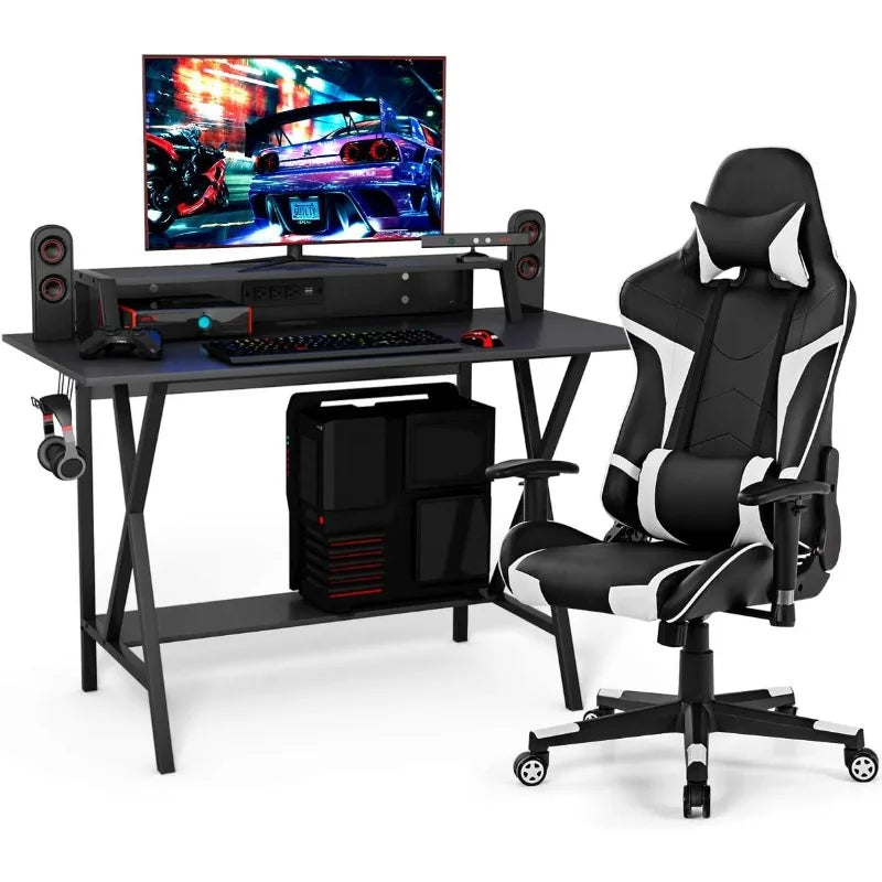 Gaming Desk and Chair Set, Ergonomic E-Sport Gamer Desk & Racing Chair Set