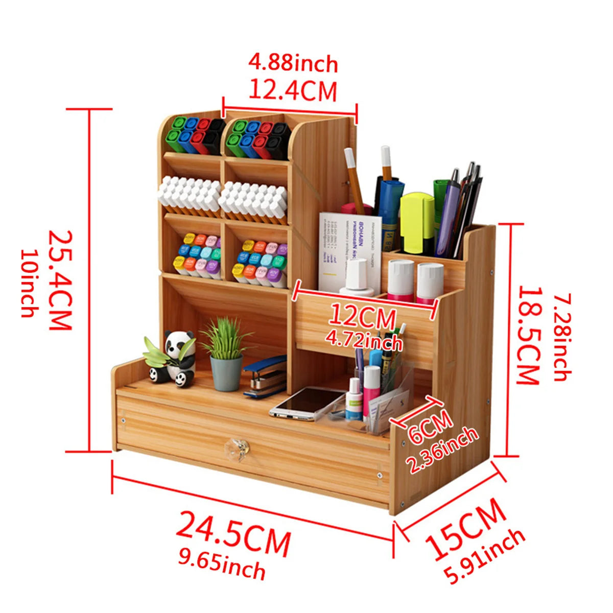 Simple Wooden Pen Holder Storage Shelf With Drawer
