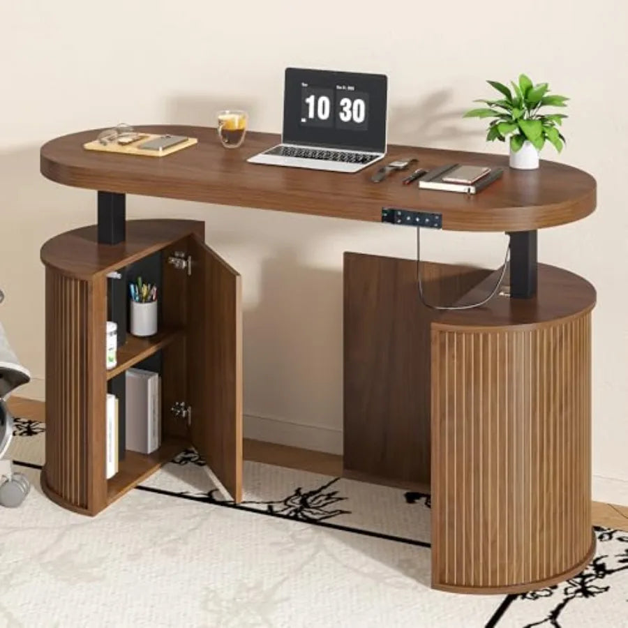 Mid Century Modern Electric Standing Desk with Storage 55 x 22 Inch