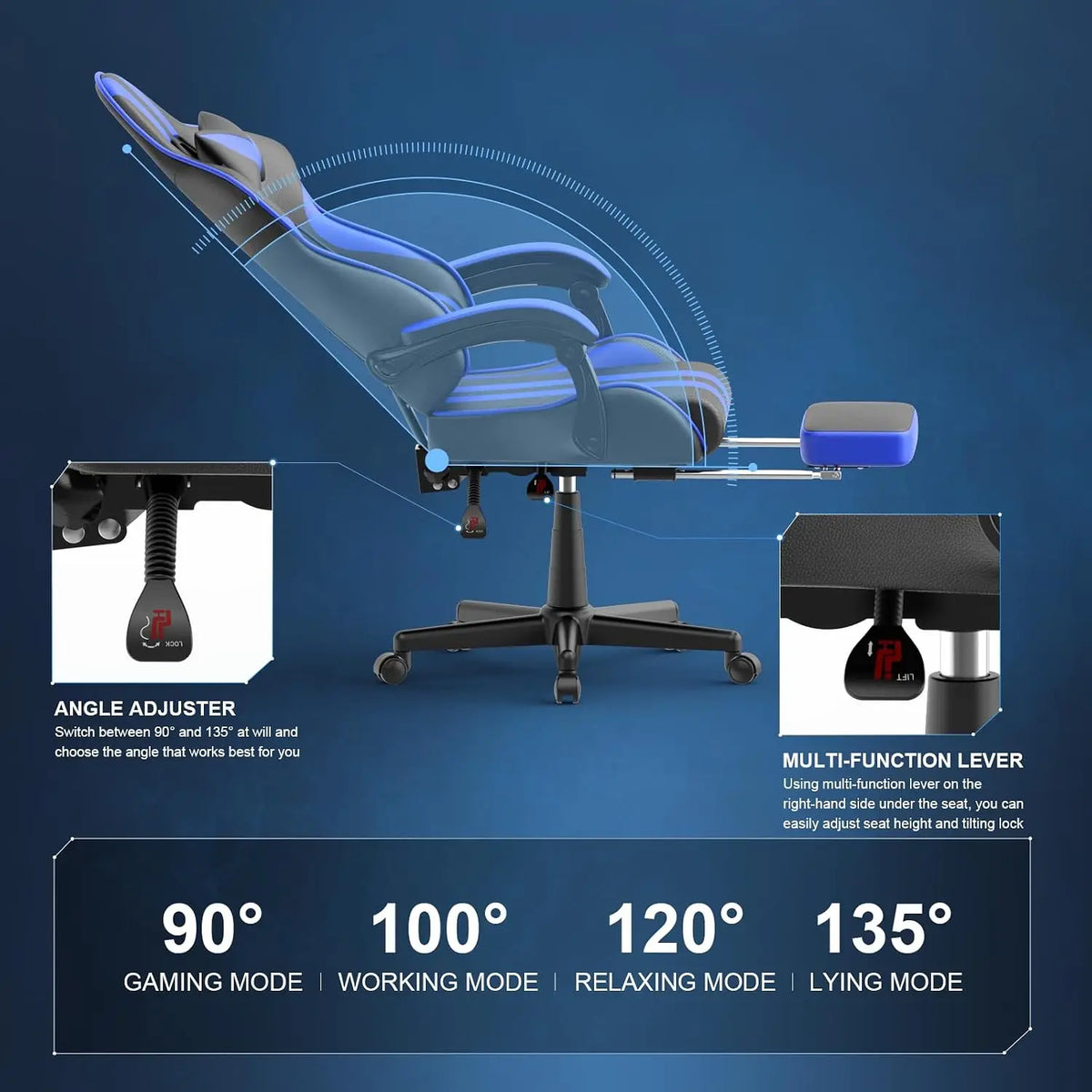 Gaming Chair with Footrest, Adjustable with Pillow, Racing Style