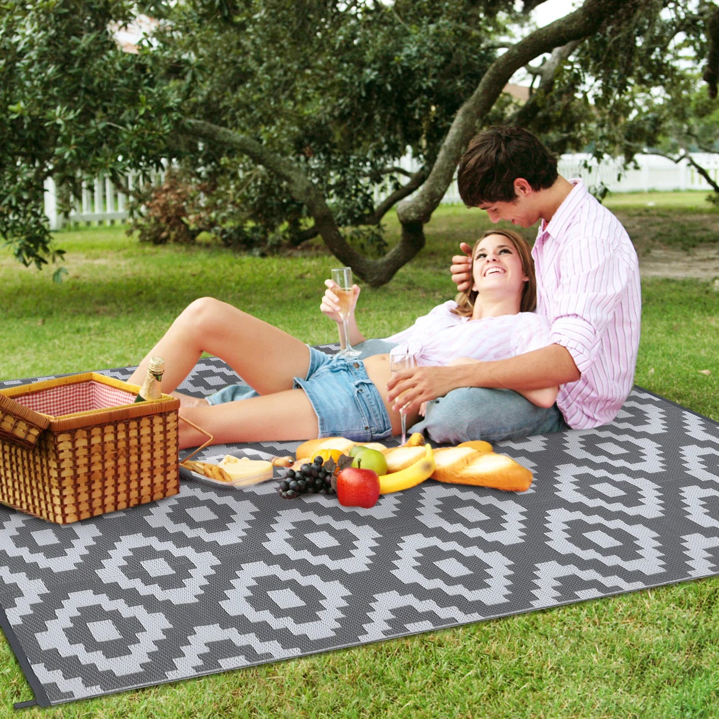 Outdoor Rug Plastic Straw Rug Modern Geometric Waterproof Reversible