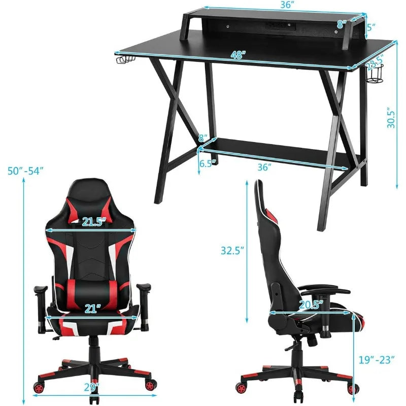 Gaming Desk and Chair Set, Ergonomic E-Sport Gamer Desk & Racing Chair Set