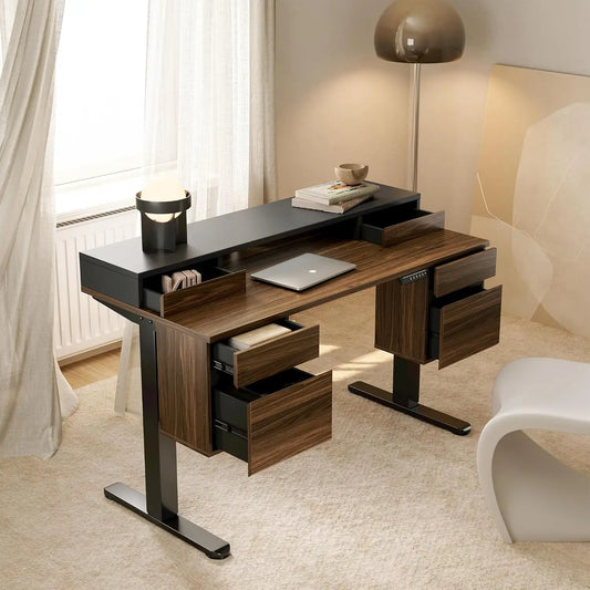 Standing Desk with 6 Drawers, 55 Inch Electric Height Adjustable