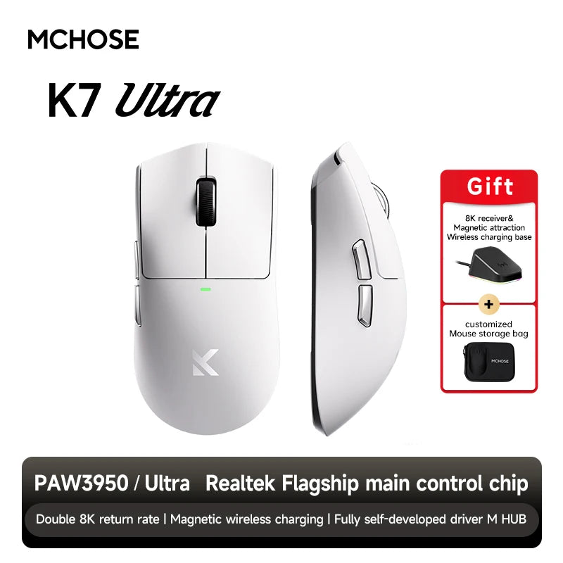 MCHOSE K7 Ultra Wireless Gaming Mouse PAW3950 Dual 8K Polling Rate