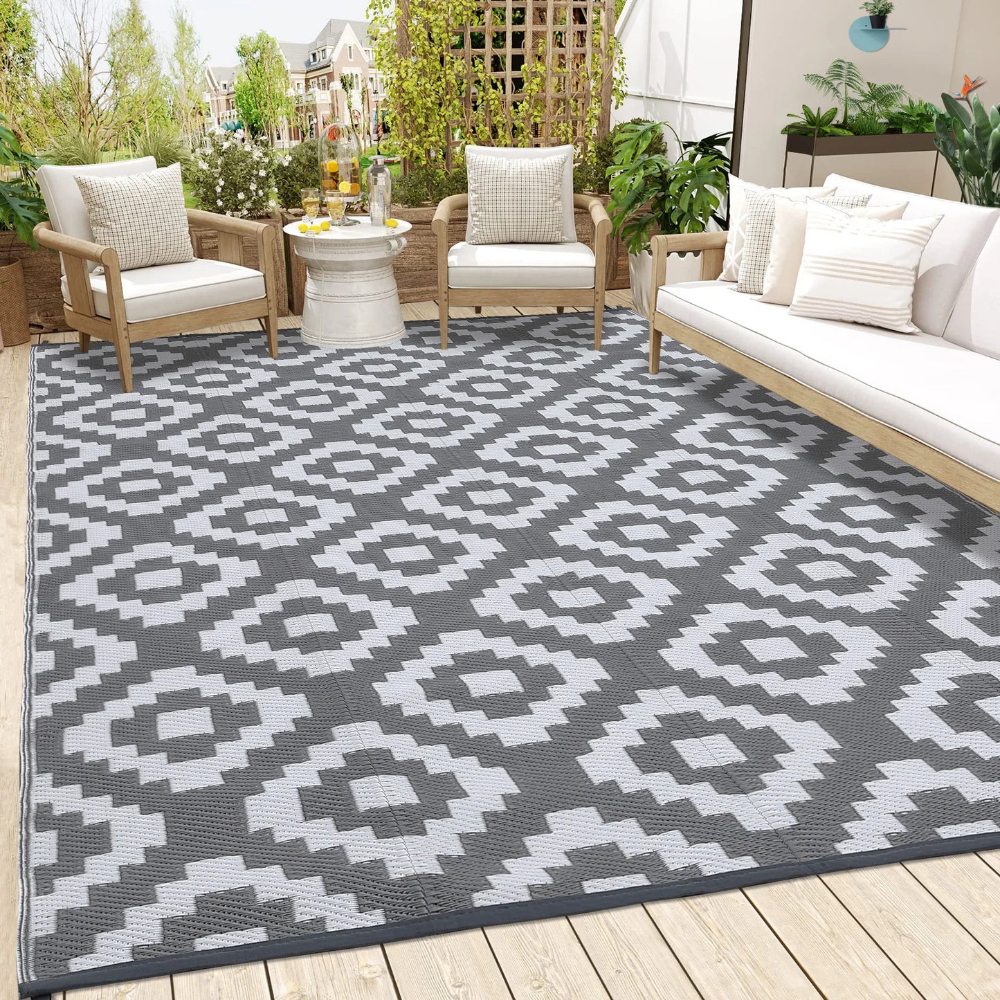 Outdoor Rug Plastic Straw Rug Modern Geometric Waterproof Reversible