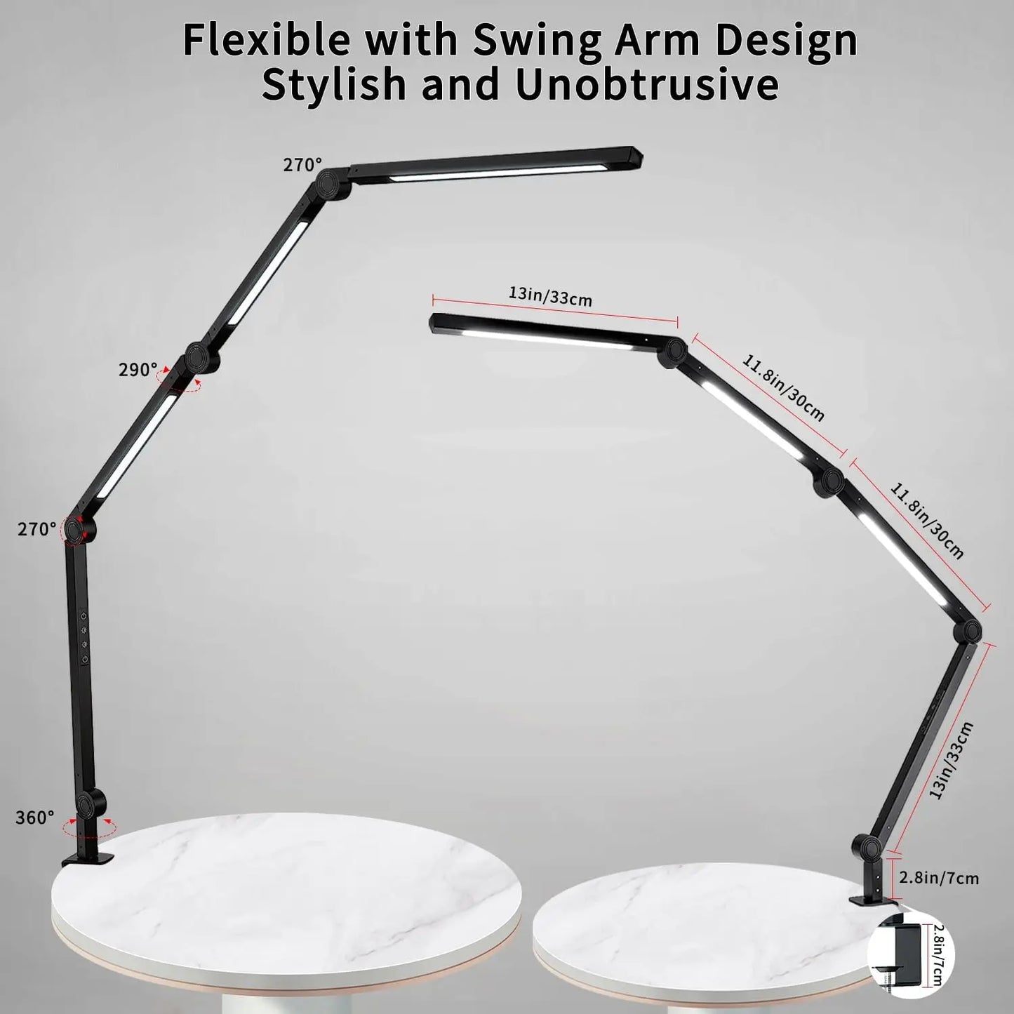 LED Desk Lamp with Clamp Swing Arm,4 Color Modes & 5 Brightness
