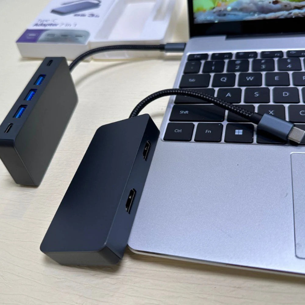 7 in 1 USB C HUB Type C Splitter 4K Thunderbolt 3 Docking Station Adapter 5Gbps High Speed Transmission USB Splitter For Macbook