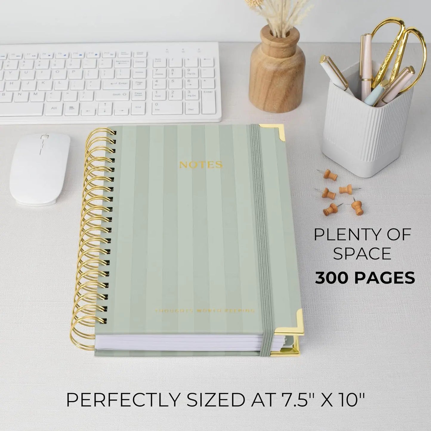 Aesthetic Thick Spiral Notebook with Tabs, 300 Pages and Dividers